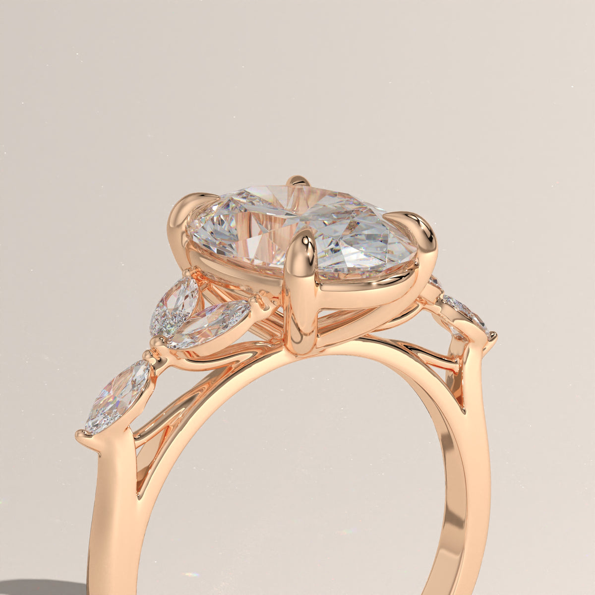 3.19ct Oval Lab-Grown Diamond Engagement Ring with Marquise Side Stones – Maria