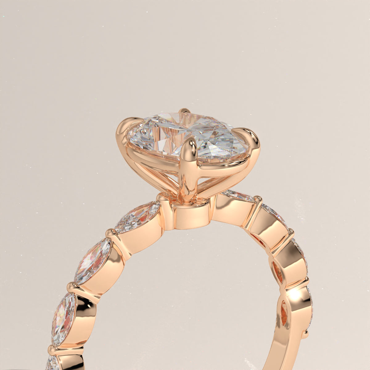 2ct Oval Lab-Grown Diamond Engagement Ring with Marquise Diamond Band – Laurel