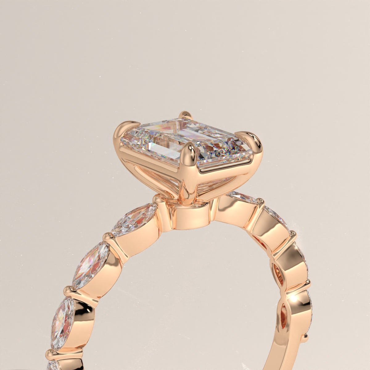 2ct Emerald Cut Lab-Grown Diamond Engagement Ring with Marquise Diamond Band – Sage
