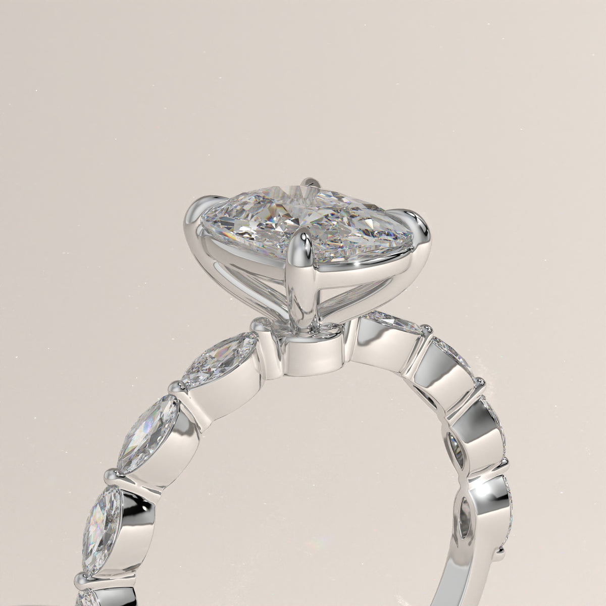 3ct Cushion Cut Lab-Grown Diamond Engagement Ring with Marquise Diamond Band – Fern