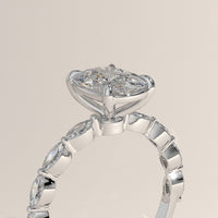 White Gold 3ct Cushion Cut Lab-Grown Diamond Engagement Ring with Marquise Diamond Band – Fern, view 2 — Verasah