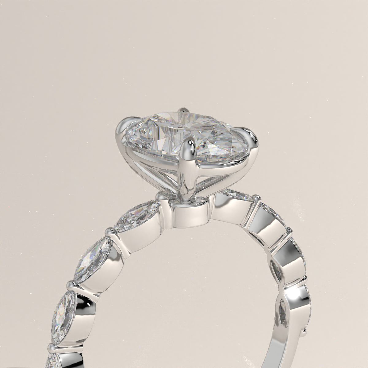 2ct Oval Lab-Grown Diamond Engagement Ring with Marquise Diamond Band – Laurel