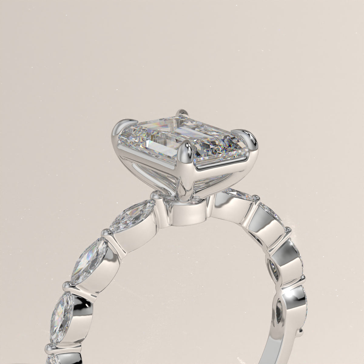 2ct Emerald Cut Lab-Grown Diamond Engagement Ring with Marquise Diamond Band – Sage