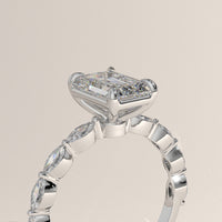 White Gold 2ct Emerald Cut Lab-Grown Diamond Engagement Ring with Marquise Diamond Band – Sage, view 2 — Verasah