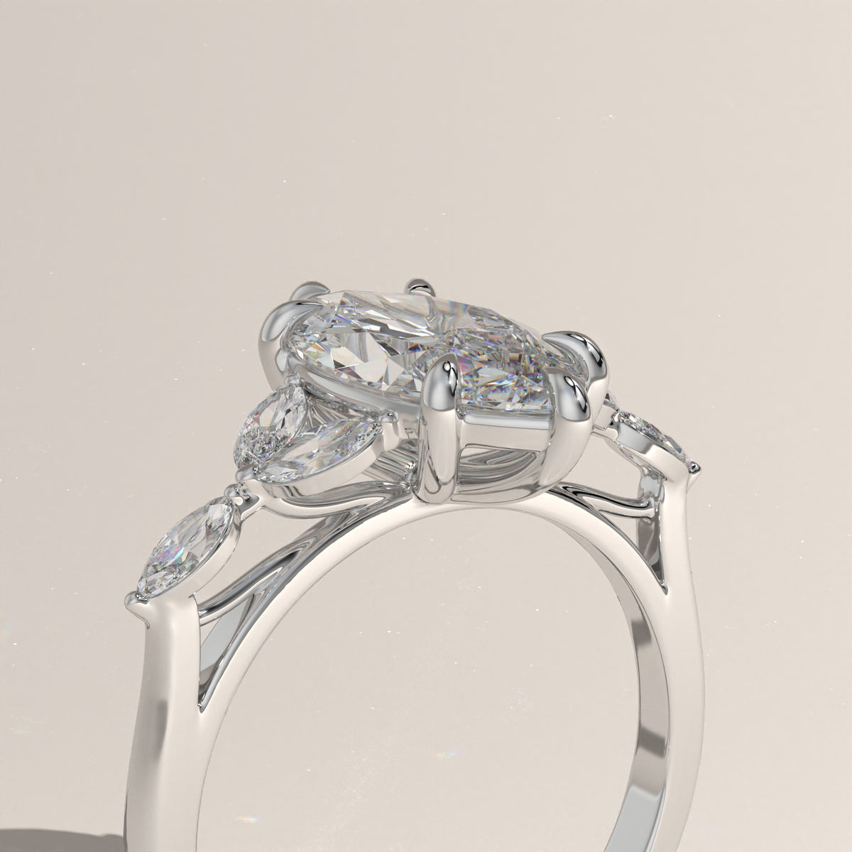 2ct Marquise Lab-Grown Diamond Engagement Ring with Marquise Side Stones – Vera