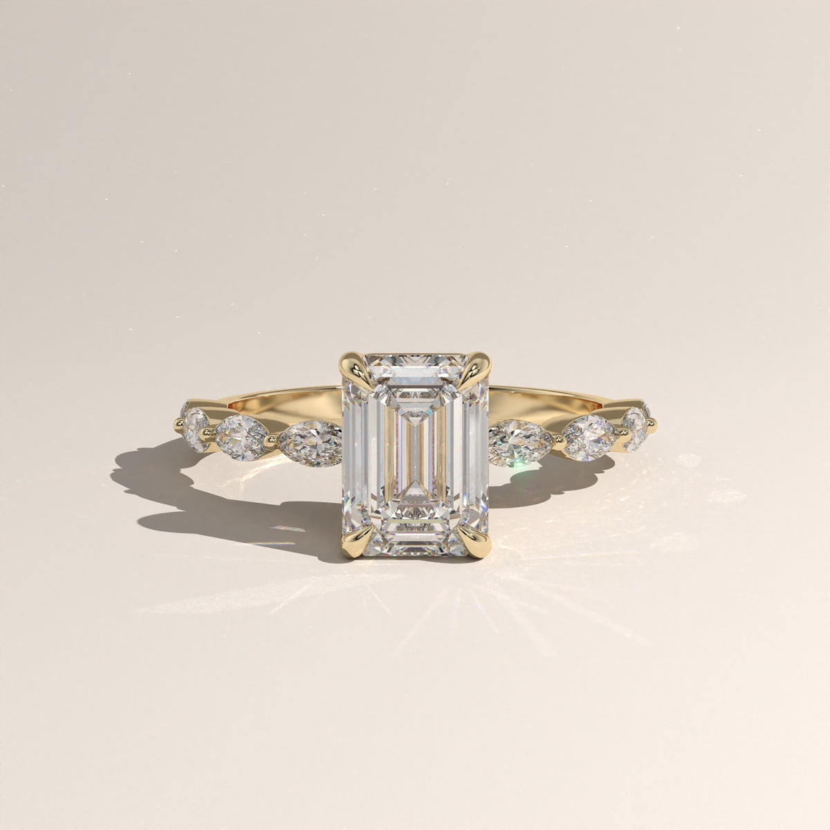 2ct Emerald Cut Lab-Grown Diamond Engagement Ring with Marquise Diamond Band – Sage