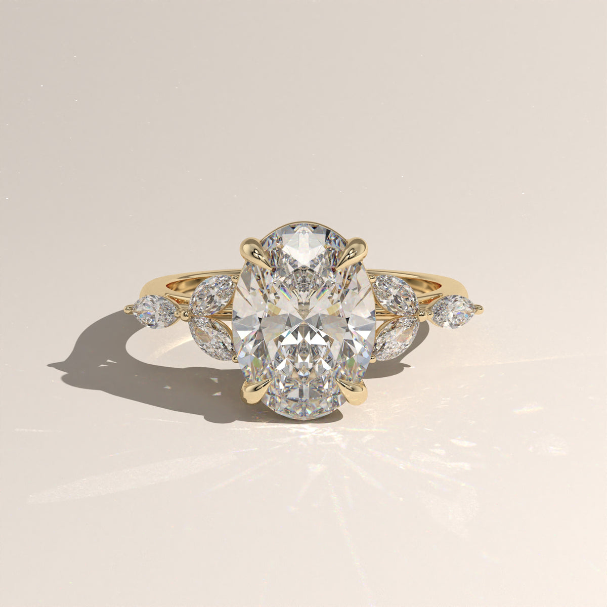 3.19ct Oval Lab-Grown Diamond Engagement Ring with Marquise Side Stones – Maria