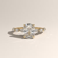 Yellow Gold 3ct Cushion Cut Lab-Grown Diamond Engagement Ring with Marquise Diamond Band – Fern — Verasah