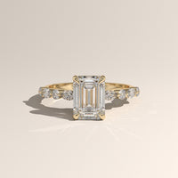 Yellow Gold 2ct Emerald Cut Lab-Grown Diamond Engagement Ring with Marquise & Round Side Stones – Ariel — Verasah