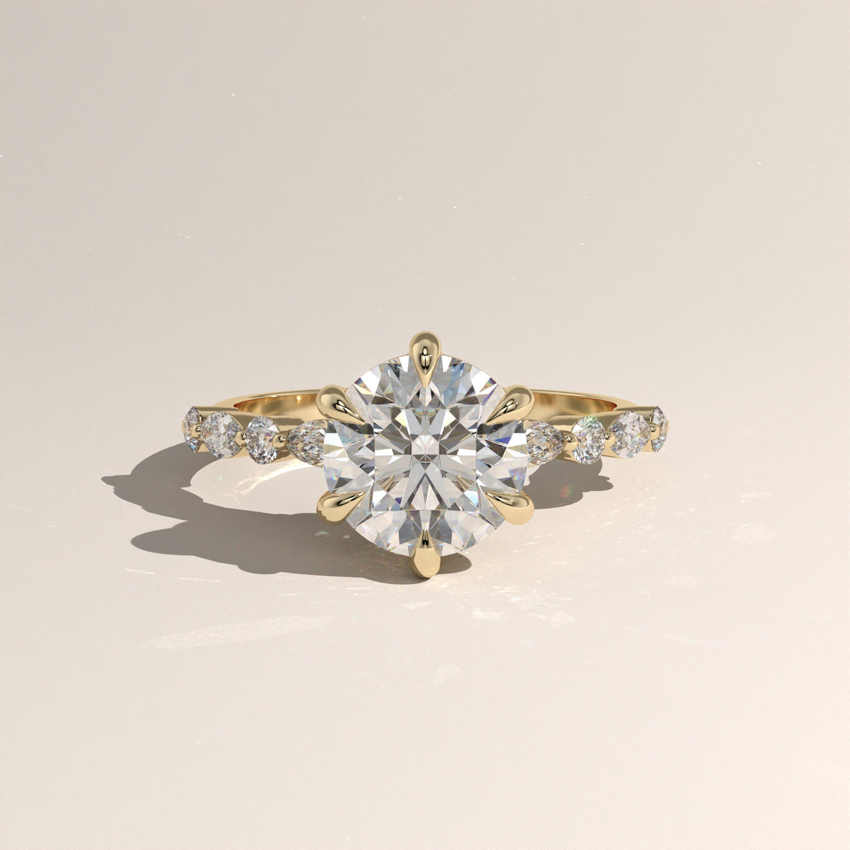 2ct Round Lab-Grown Diamond Engagement Ring with Marquise & Round Side Stones – Ayla