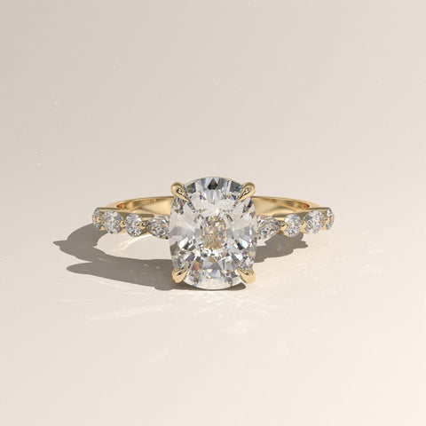 3ct Cushion Cut Lab-Grown Diamond Engagement Ring with Marquise & Round Side Stones – Luna