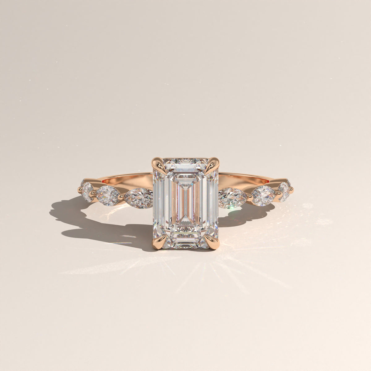 2ct Emerald Cut Lab-Grown Diamond Engagement Ring with Marquise Diamond Band – Sage