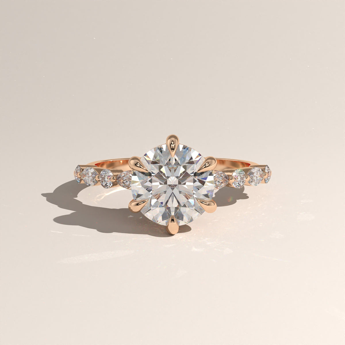 2ct Round Lab-Grown Diamond Engagement Ring with Marquise & Round Side Stones – Ayla