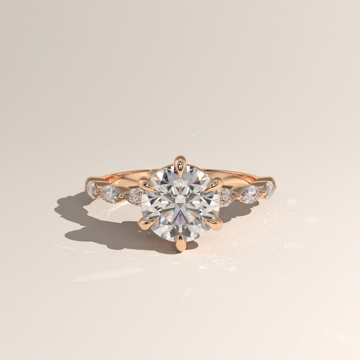 2ct Round Lab-Grown Diamond Engagement Ring with Marquise Diamond Band – Olive