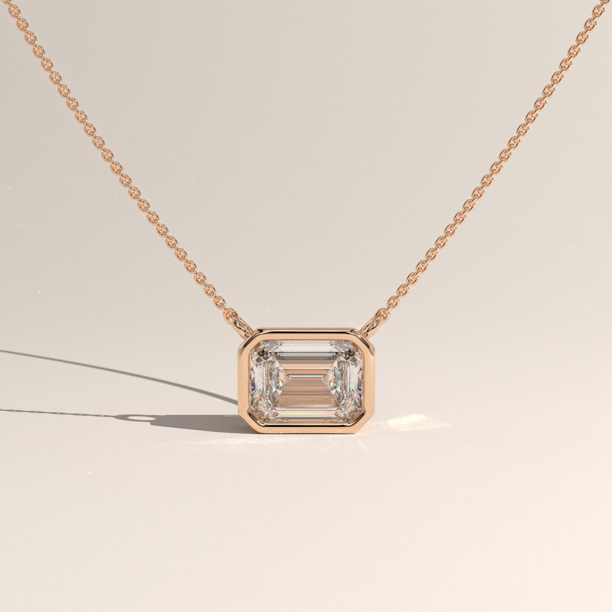 1ct Emerald Cut Lab-Grown Diamond Bezel Necklace – Harper