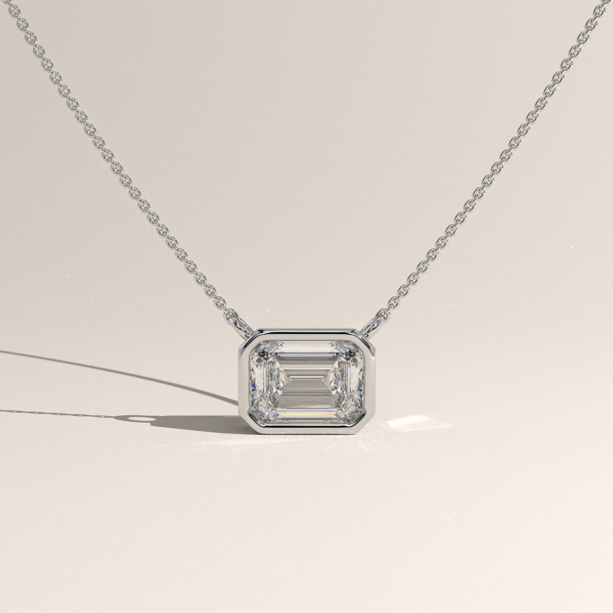 1ct Emerald Cut Lab-Grown Diamond Bezel Necklace – Harper