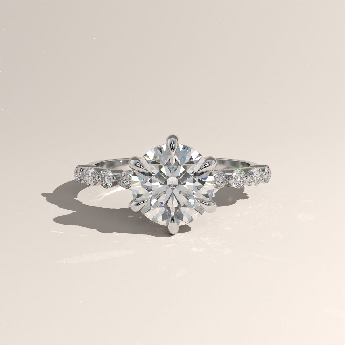 2ct Round Lab-Grown Diamond Engagement Ring with Marquise & Round Side Stones – Ayla