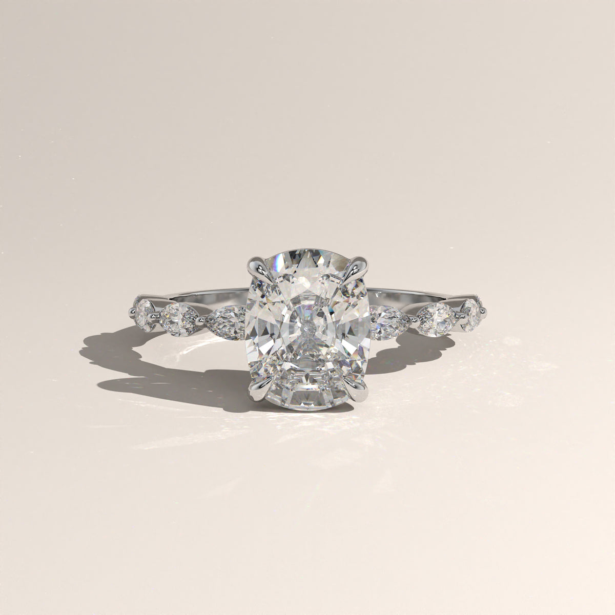 3ct Cushion Cut Lab-Grown Diamond Engagement Ring with Marquise Diamond Band – Fern