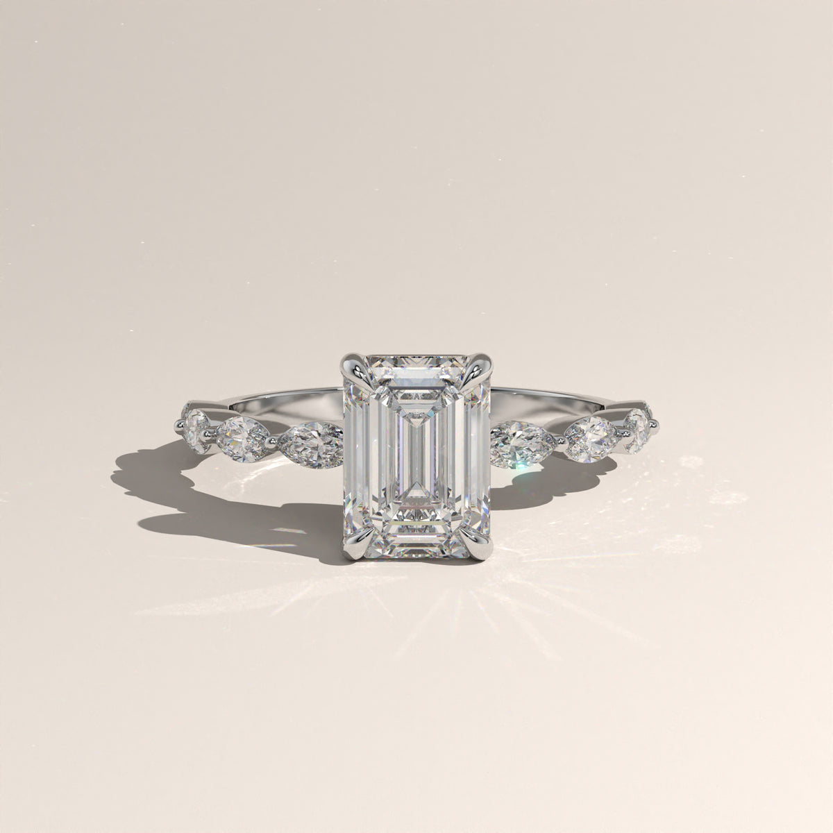 2ct Emerald Cut Lab-Grown Diamond Engagement Ring with Marquise Diamond Band – Sage