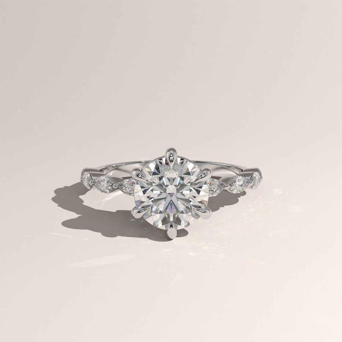 2ct Round Lab-Grown Diamond Engagement Ring with Marquise Diamond Band – Olive