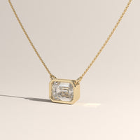 Yellow Gold 1ct Emerald Cut Lab-Grown Diamond Bezel Necklace – Harper, view 2 — Verasah