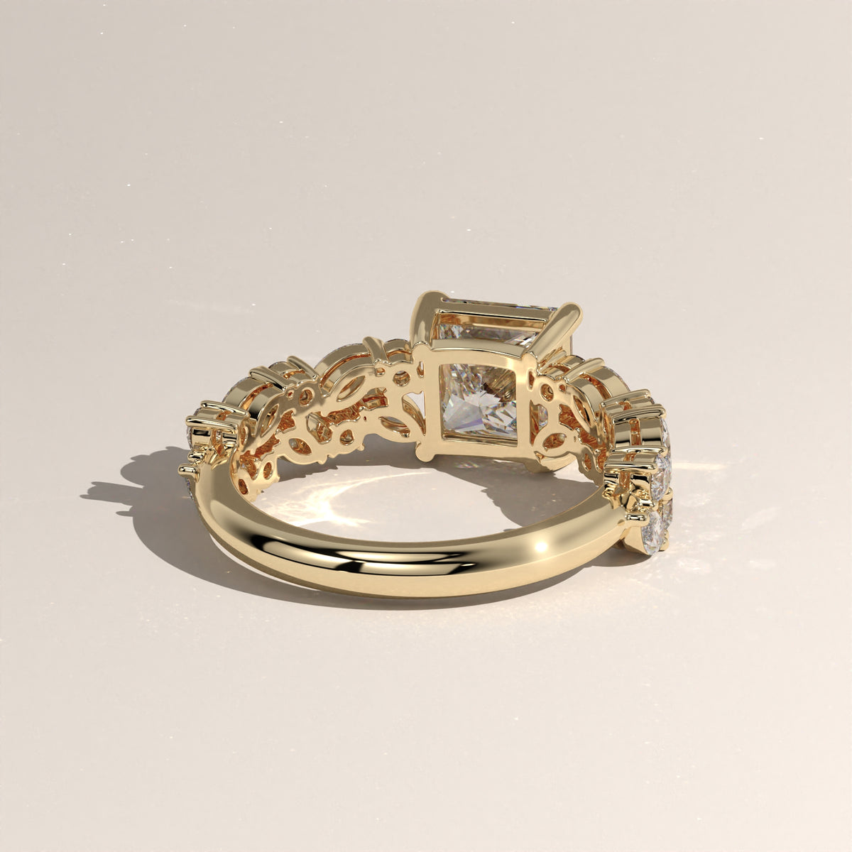 2.51ct Princess Cut Lab-Grown Diamond Engagement Ring with Marquise & Round Side Stones – Vienna