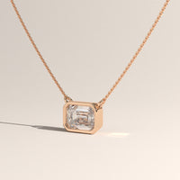 Rose Gold 1ct Emerald Cut Lab-Grown Diamond Bezel Necklace – Harper, view 2 — Verasah