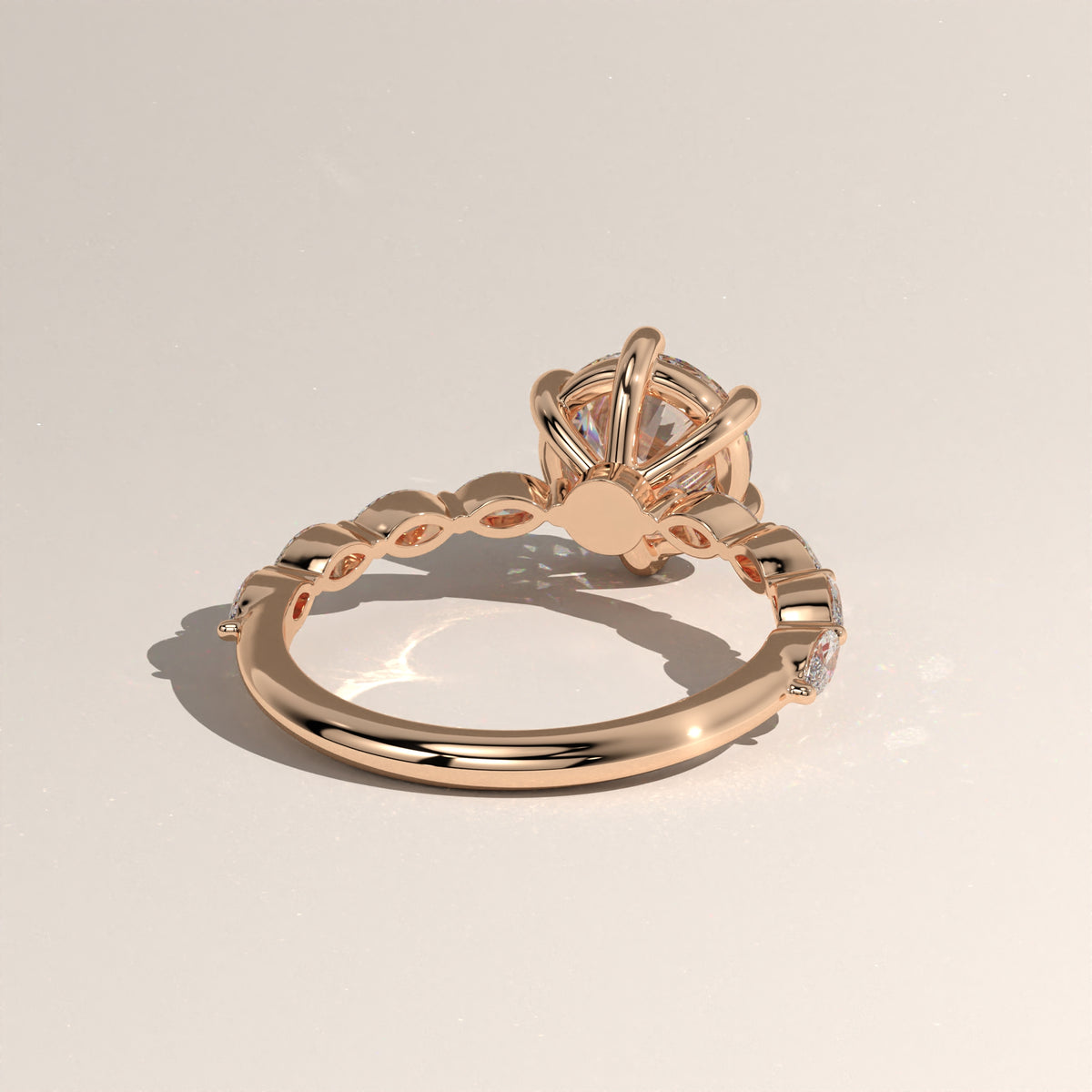 2ct Round Lab-Grown Diamond Engagement Ring with Marquise Diamond Band – Olive