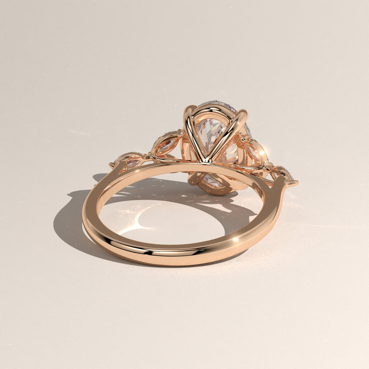 3.19ct Oval Lab-Grown Diamond Engagement Ring with Marquise Side Stones – Maria