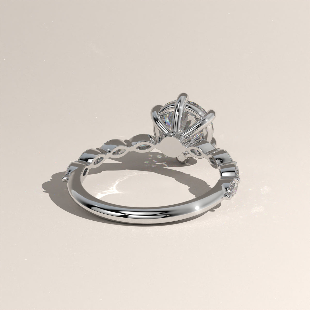 2ct Round Lab-Grown Diamond Engagement Ring with Marquise Diamond Band – Olive