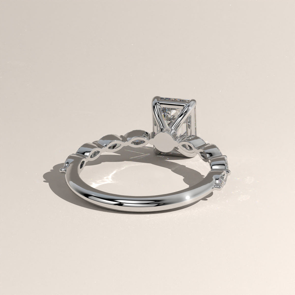 2ct Emerald Cut Lab-Grown Diamond Engagement Ring with Marquise Diamond Band – Sage
