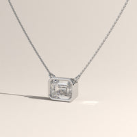 White Gold 1ct Emerald Cut Lab-Grown Diamond Bezel Necklace – Harper, view 2 — Verasah