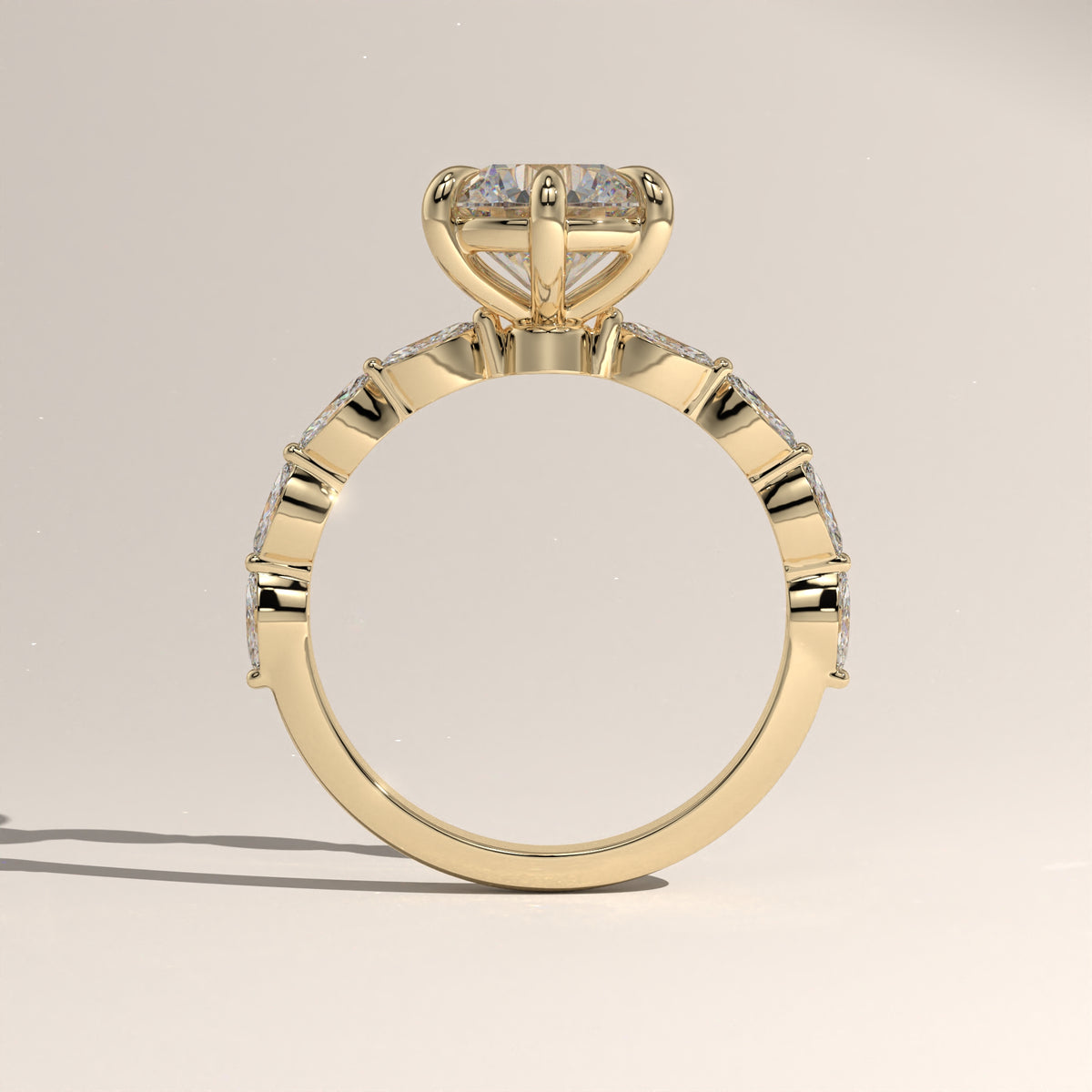 2ct Round Lab-Grown Diamond Engagement Ring with Marquise Diamond Band – Olive