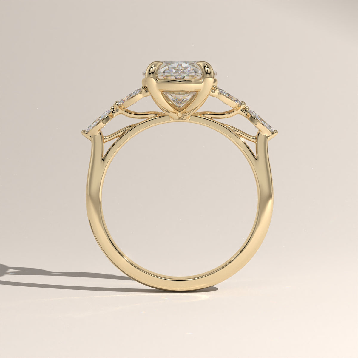 3.19ct Oval Lab-Grown Diamond Engagement Ring with Marquise Side Stones – Maria