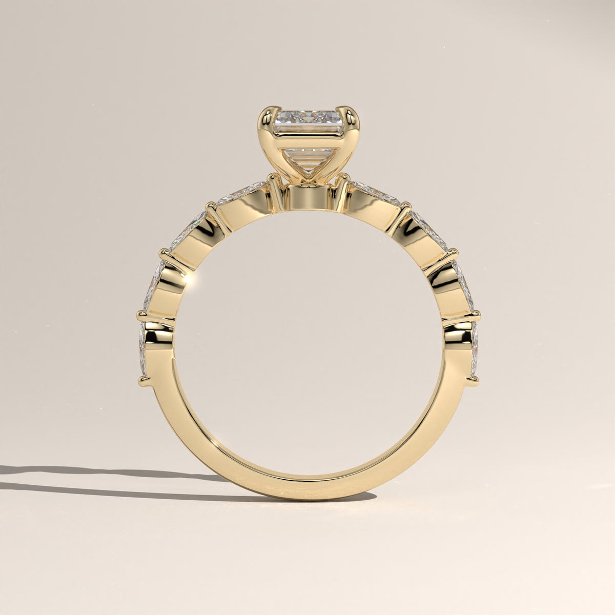 2ct Emerald Cut Lab-Grown Diamond Engagement Ring with Marquise Diamond Band – Sage