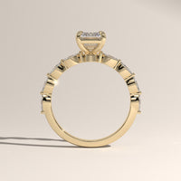 Yellow Gold 2ct Emerald Cut Lab-Grown Diamond Engagement Ring with Marquise Diamond Band – Sage, view 3 — Verasah