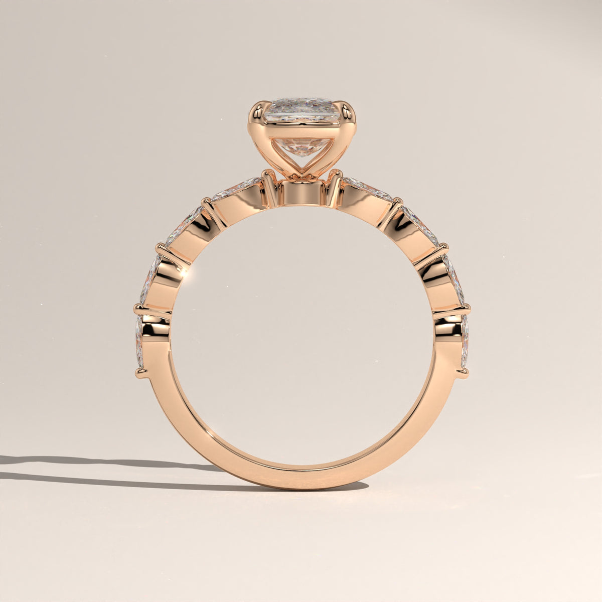 3ct Cushion Cut Lab-Grown Diamond Engagement Ring with Marquise Diamond Band – Fern