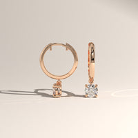 Rose Gold 0.90ct TW Round Lab-Grown Diamond Drop Huggie Earrings – Lucia, view 2 — Verasah