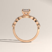 Rose Gold 2ct Emerald Cut Lab-Grown Diamond Engagement Ring with Marquise & Round Side Stones – Ariel, view 3 — Verasah