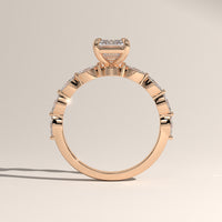 Rose Gold 2ct Emerald Cut Lab-Grown Diamond Engagement Ring with Marquise Diamond Band – Sage, view 3 — Verasah