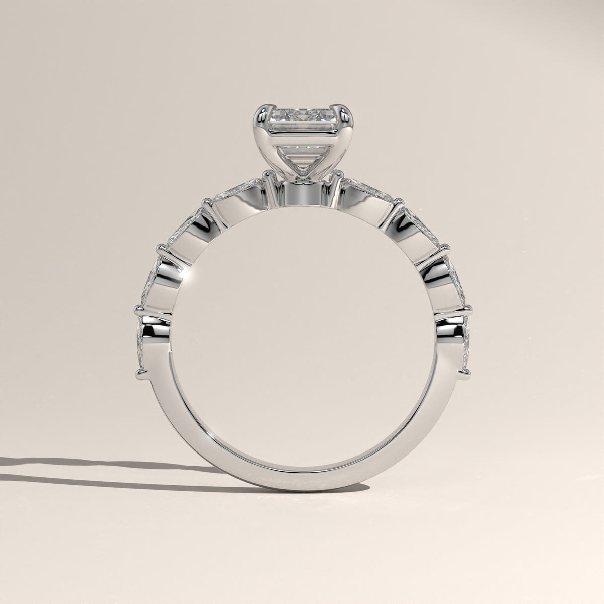 2ct Emerald Cut Lab-Grown Diamond Engagement Ring with Marquise Diamond Band – Sage
