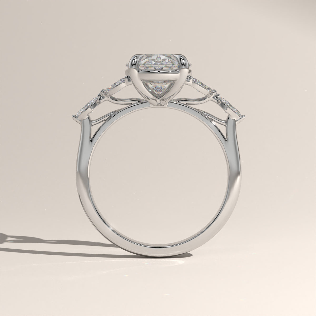 3.19ct Oval Lab-Grown Diamond Engagement Ring with Marquise Side Stones – Maria