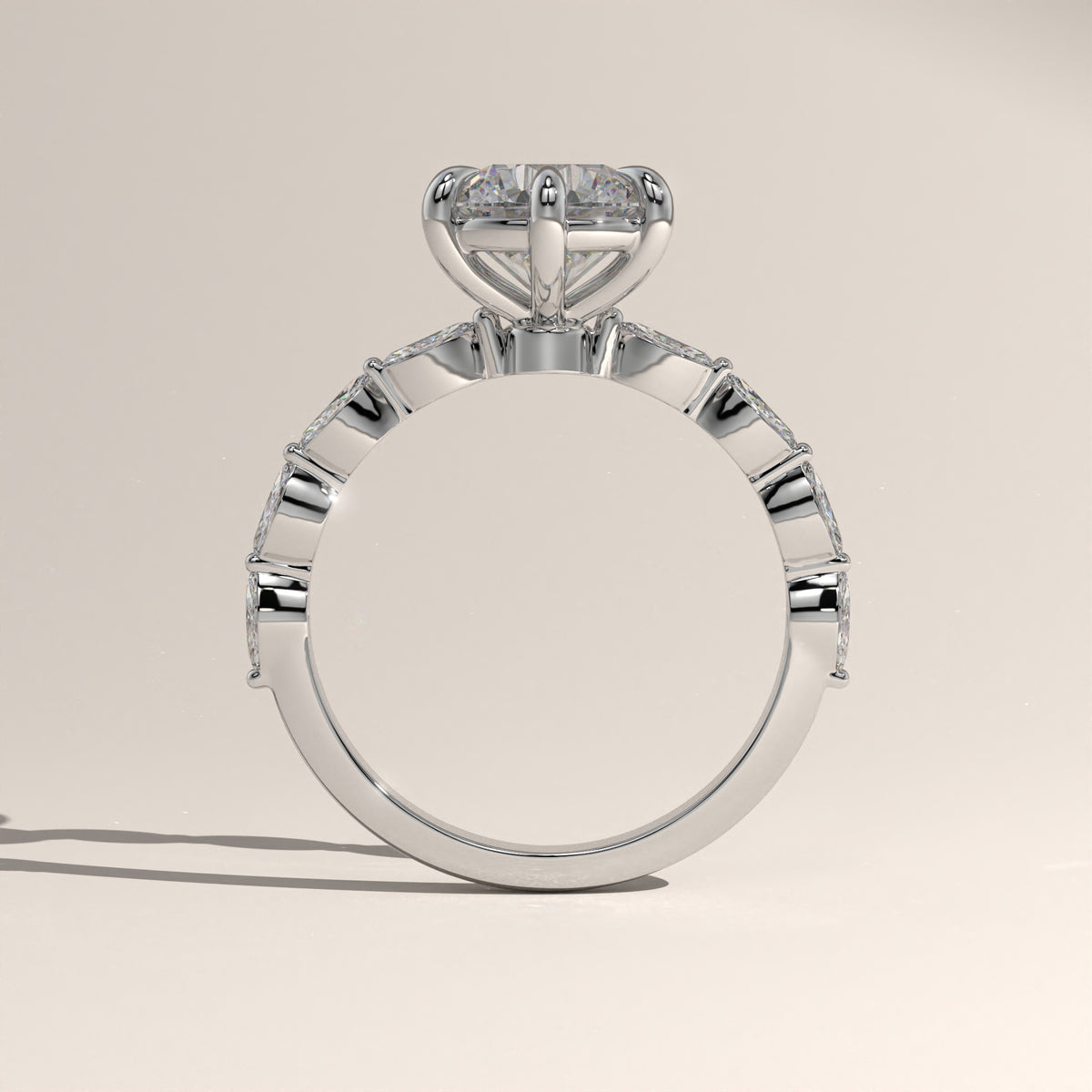 2ct Round Lab-Grown Diamond Engagement Ring with Marquise Diamond Band – Olive