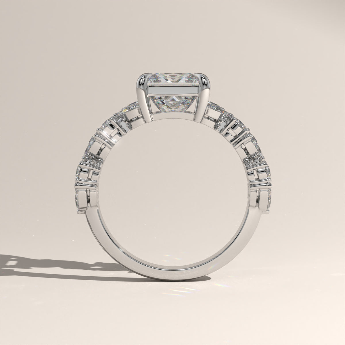 2.51ct Princess Cut Lab-Grown Diamond Engagement Ring with Marquise & Round Side Stones – Vienna
