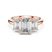 3ct TW Emerald Cut Lab-Grown Diamond Three Stone Ring in Rose Gold — Verasah fine jewellery