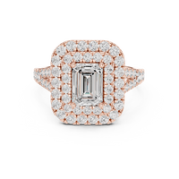2.5ct TW Emerald Cut Lab-Grown Diamond Double Halo Ring in Rose Gold — Verasah fine jewellery