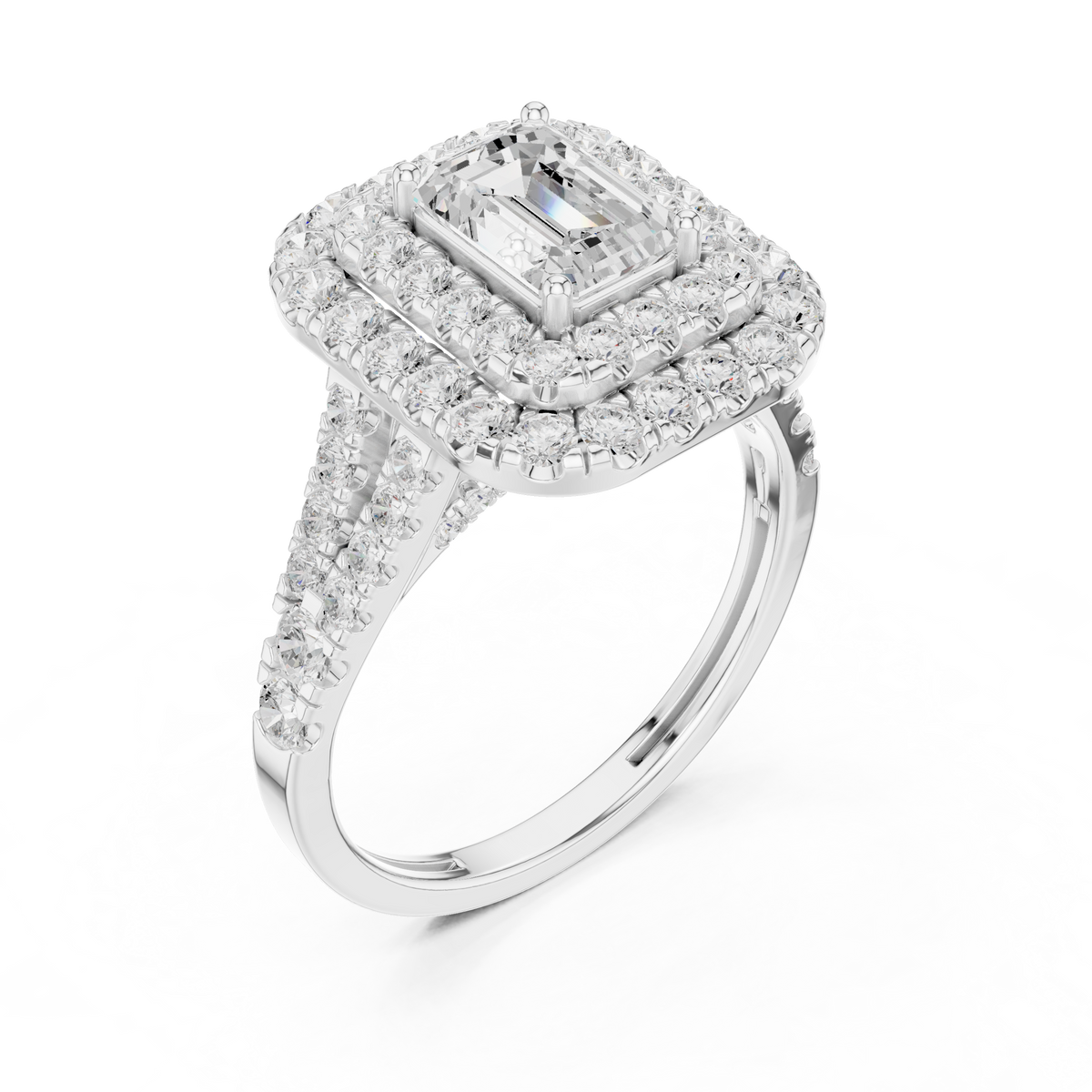2.5ct TW Emerald Cut Lab-Grown Diamond Double Halo Ring