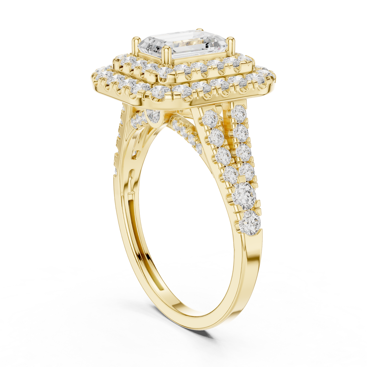 2.5ct TW Emerald Cut Lab-Grown Diamond Double Halo Ring