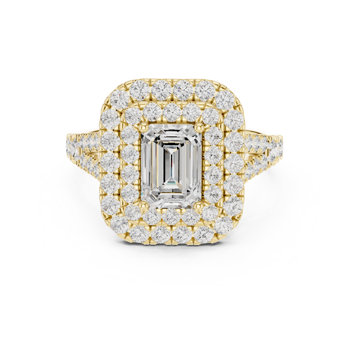 2.5ct TW Emerald Cut Lab-Grown Diamond Double Halo Ring