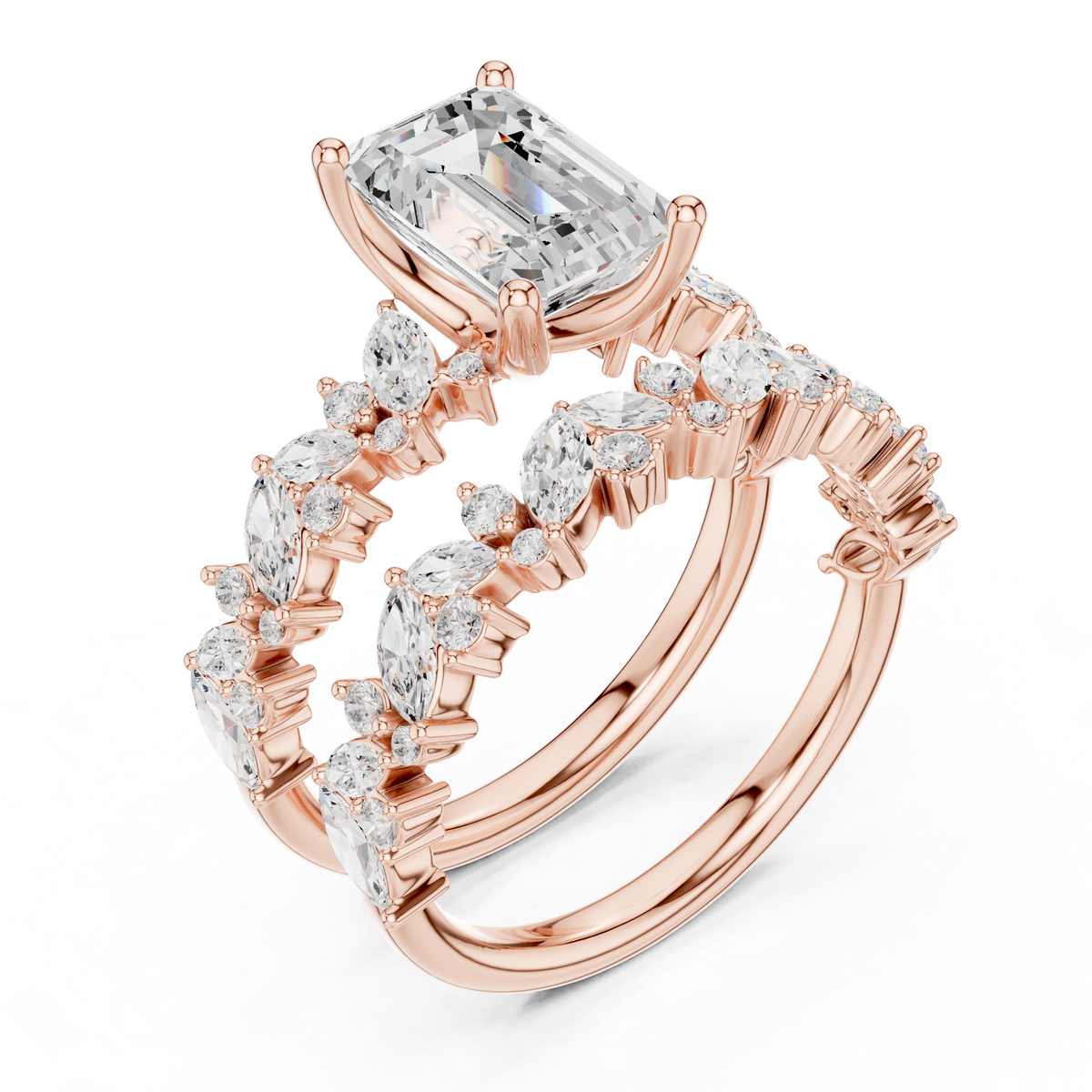 3ct TW Emerald Cut Lab-Grown Diamond Bridal Ring Set